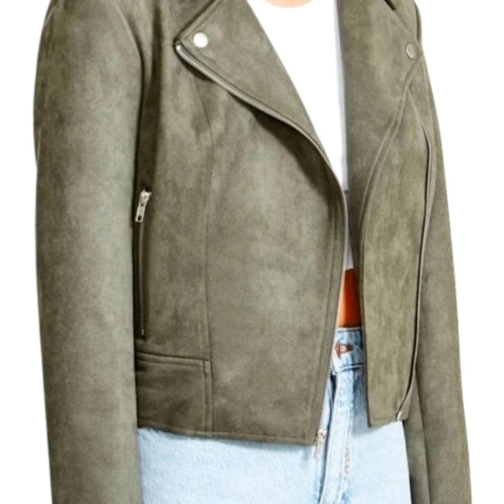 NWT BB Dakota by Steve Madden Ladies Suede Moto Jacket Olive - Picture 10 of 12